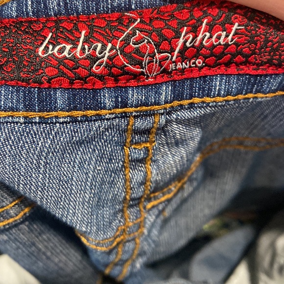 baby phat y2k denim jean capris 3/4 with embroidered butt pockets carnival - Picture 13 of 17